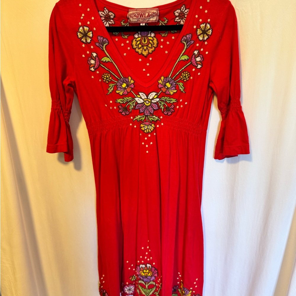 Johnny Was Red Floral Embroidered Tunic